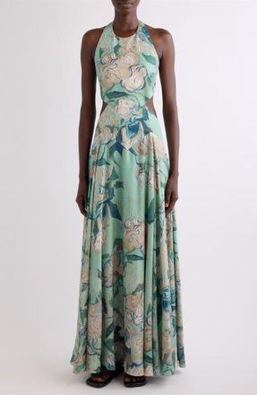 Givenchy Painted Floral Open Side Gown in Mint Green at Nordstrom, Size 2 Us