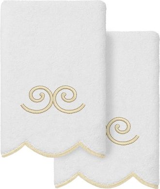 Linum Home Textiles 100% Turkish Cotton Symmetra Scallop 2Pc Embellished Fingertip Towel Set