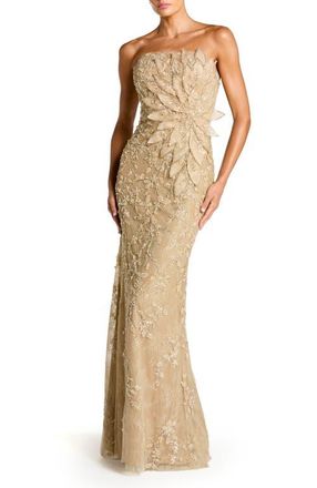 Mac Duggal Womens Beaded Mermaid Gown with 3D Flowers in Gold at Nordstrom, Size 10