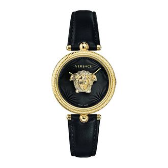 Versace Palazzo Zwarte Leren Horloge - Dames - Horloges - Veelkleurig - ONE Size - Accessoires