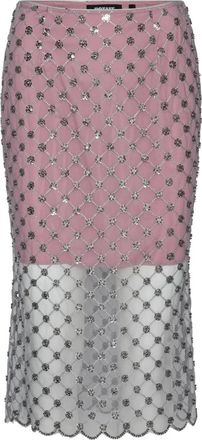 Rotate Rok met pailletten en bloemenmesh - Dames - Midirokken - Roze - S - Pailletten - Rokken