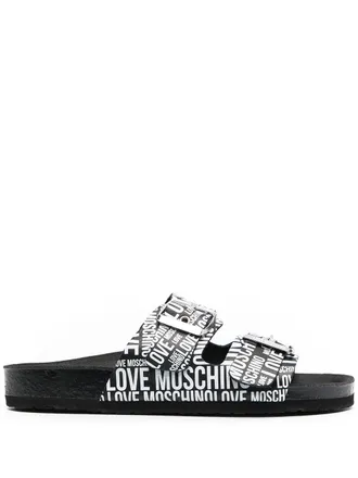 Love Moschino logo-print buckled sandals - women - Rubber/Calf Leather/Calf Leather - 36.5 - Black
