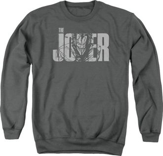 Gildan Batman Joker Text On Gray Adult Crewneck Sweatshirt