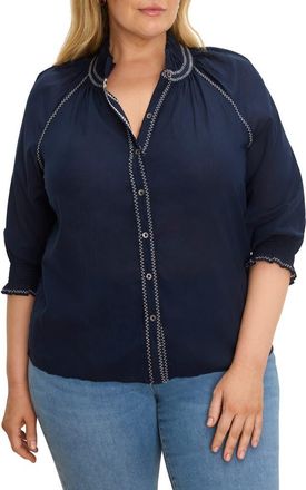 Nic+Zoe Zigzag Stitch Button-Up Shirt in Dark Indigo at Nordstrom, Size 3X