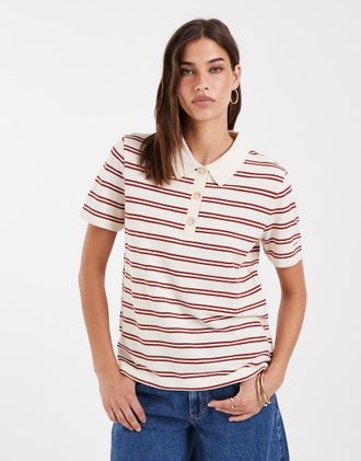 GANT Polo a maniche lunghe rosa e crema a righe-Bianco