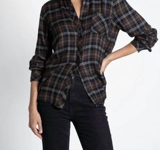 Thread & Supply Orion Top In Black Brown Moss Plaid