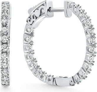 Pompeii3 1.75 ct Lab Grown Diamond Hoops Inside Outside 1 1/3 14K White Gold Vault Lock