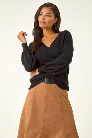 Roman Plain Stretch V-Neck Longline Jumper
