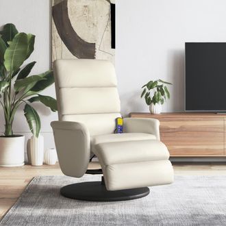 vidaXL Sill&oacute;n Reclinable Masaje Con Reposapi&eacute;s Cuero Sint&eacute;tico Crema Vidaxl