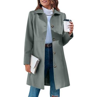 Generic Ladies Wool Coats Long Winter Jackets for Women UK Elegant Lapel Collar Single Breasted Trench Coats Classic Smart Warm Casual Work Pea Coat with Pock