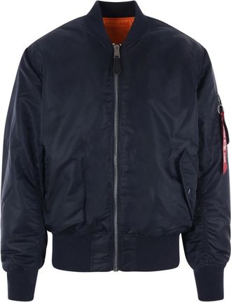 Alpha Industries Omkeerbare bomberjas in blauw en oranje - Heren - Bomber jackets - Blauw - L - Nylon - Jassen