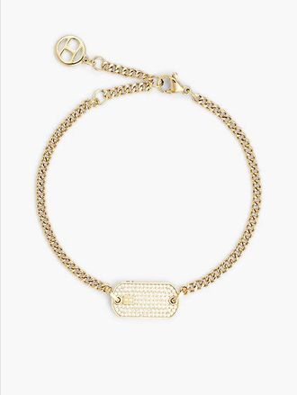 Tommy Hilfiger Ionic Gold-Plated Crystal-Embellished Dog Tag Bracelet