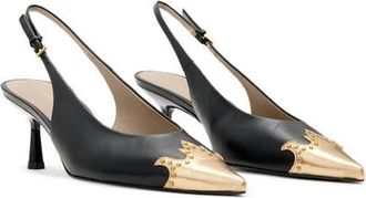 AllSaints Denver Pointed Toe Slingback Pump in Black/Gold at Nordstrom, Size 10Us