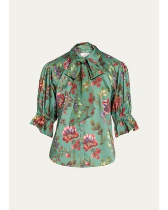 Cinq &agrave; Sept Fresco Floral Tie-Neck Blouse