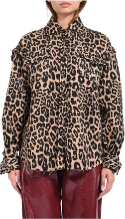 A Paper Kid Shirts, female, Brown, Size: 2XS Animalier Overshirt with Studs