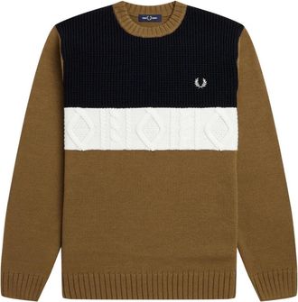 Fred Perry Kleur Blok Hoodies voor Mannen - Dames - Ronde hals truien - Beige - XL - Truien & Vesten