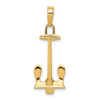 Diamond2Deal 14k Yellow Gold 3D Navy Anchor Pendant