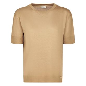 Herno Round-neck Knitwear, female, Brown, Size: 2XL Fine-knit T-shirt