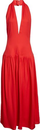 Proenza Schouler Tala Drop Waist Halter Georgette Maxi Dress in Tomato at Nordstrom, Size 12
