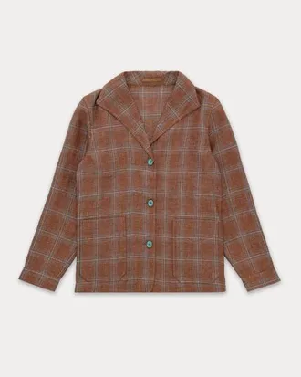 Fortela Scotland-Checkered Linen and Cotton Classic Jacket in Dark Brown at Nordstrom, Size 38