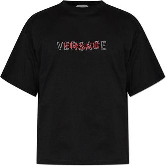 Versace T-shirt van katoenjersey met geborduurd logo- regular fit - Heren - T-shirts - Zwart - XL - Katoen - Tops