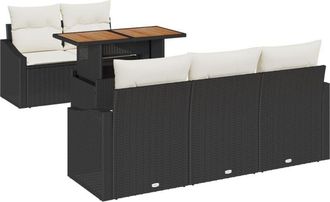 vidaXL Garden Sofa Set with Storage 6 pcs Black Poly rattan Vidaxl