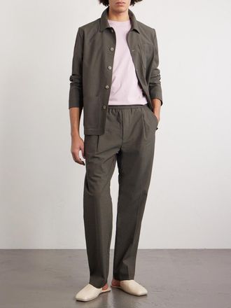 Altea Straight-Leg Pleated Wool-Blend Seersucker Trousers