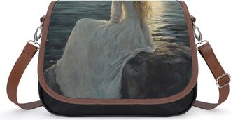 Generic Witch Woman Moon Beach Small Womens Crossbody Bags Shoulder Handbag with Adjustable Strap for Travel