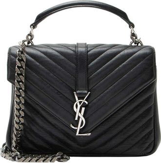 Saint Laurent Black Matelasse Calfskin Monogram College Medium Shoulder Bag (Authentic Pre-Loved)