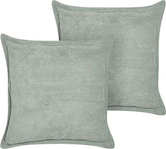 Beliani Conjunto De 2 Cojines De Pana Verde Claro 43 X 43 Cm Sala De Estar Zinnia