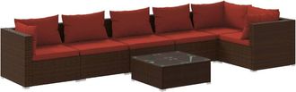vidaXL Set Muebles De Jard&iacute;n 7 Piezas Y Cojines Rat&aacute;n Sint&eacute;tico Marr&oacute;n Vidaxl