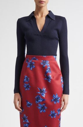 Emilia Wickstead Austin Wool Rib Polo Sweater in Dark Navy at Nordstrom, Size X-Small