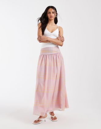 Asos Gonna lunga in chiffon a quadri con vita arricciata-Multi