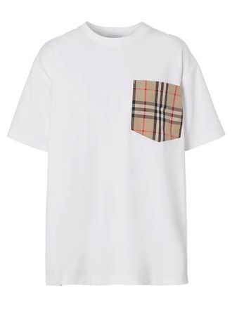 Burberry Mens Check Pocket T-Shirt in White Cotton - Size X-Small