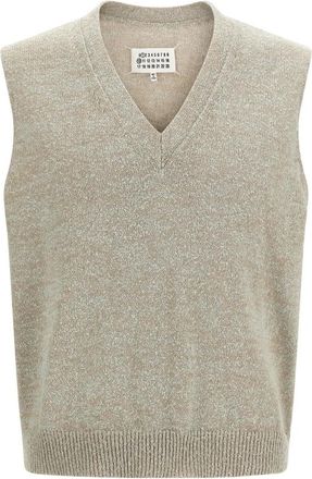 Maison Margiela Light Boucl&eacute; Knit Vest - Heren - V-hals truien - Beige - XL - Truien & Vesten