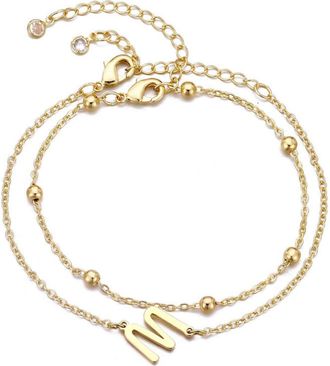 Adornia 2-Piece Initial Bead Chain Bracelet Set in Gold-M at Nordstrom Rack