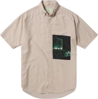 Aries Motel Graphic Work Shirt - Heren - Korte mouwen Overhemden - Beige - L - Overhemden