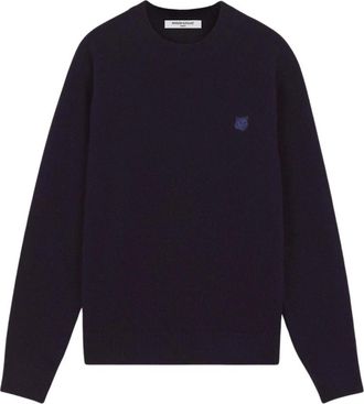Maison Kitsun&eacute; Fox Knit Sweater - Heren - Ronde hals truien - Blauw - XL - Wol - Truien & Vesten