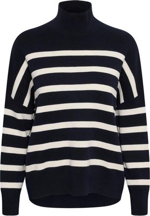 Inwear Gestreepte Coltrui Pullover Blauw/Wit - Dames - Coltruien - Veelkleurig - XS - Katoen - Truien & Vesten