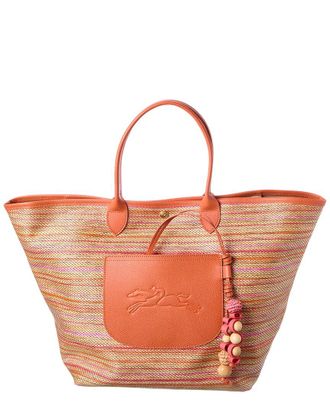 Longchamp Le Panier Pliage Rainbow Leather-Trim Tote