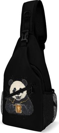 Generic Panda with Coffee Mens Print Crossbody Large Sling Backpack Casual Chest Bag Gift for Traveling Hiking Workout