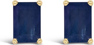 House of Brilliance 14K Yellow Gold 6x4MM Emerald Shaped Sapphire Solitaire Stud Earrings