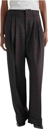 Meimeij Pinstripe Wijde Broek - Dames - Straight fit broeken - Blauw - M - Polyester - Broeken