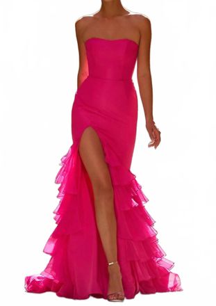 Sherri Hill Tiered Ruffle Gown In Bright Pink