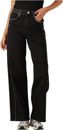 Y.A.S Studded Wide Leg Jeans - Dames - Loose Fit Jeans - Zwart - W28 L32 - Katoen - Jeans