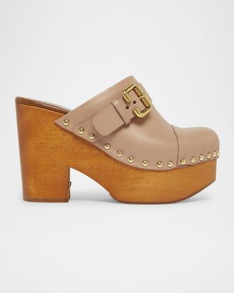 Chloé Jeannette Leather Platform Clogs