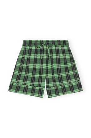 Ganni Green Seersucker Check Shorts - Size 32 Organic Cotton