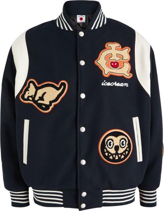 Ice Cream Ice Cream Collegiate Padded Felt Varsity Jacket - Navy - L