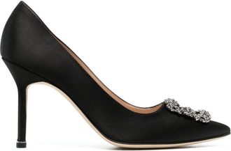 Manolo Blahnik Hangisi 90 Crystal Satin Pumps - Womens - Calf Leather/Calf Suede/Fabric/Glass