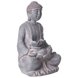 Beliani Fuente De Jard&iacute;n Para Exteriores Con Cascada Con Enchufe Y Led Estatua Decorativa De Buda De Poliresina Gris Urlante